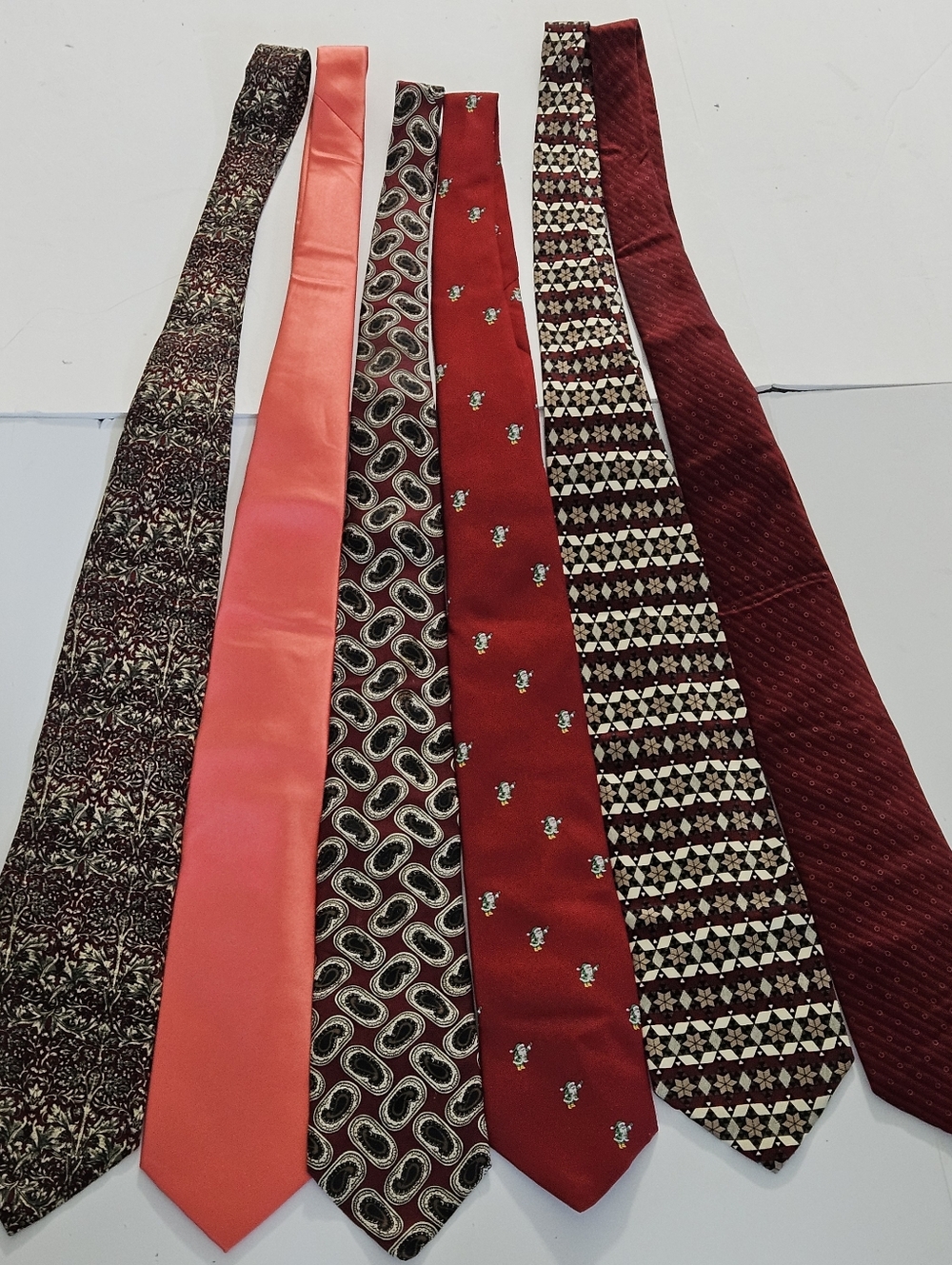 6 Misc. Name Brand Men's Silk Polyester Nylon Red Brown Multi-Colored Neck Ties - Picture 2 of 16
